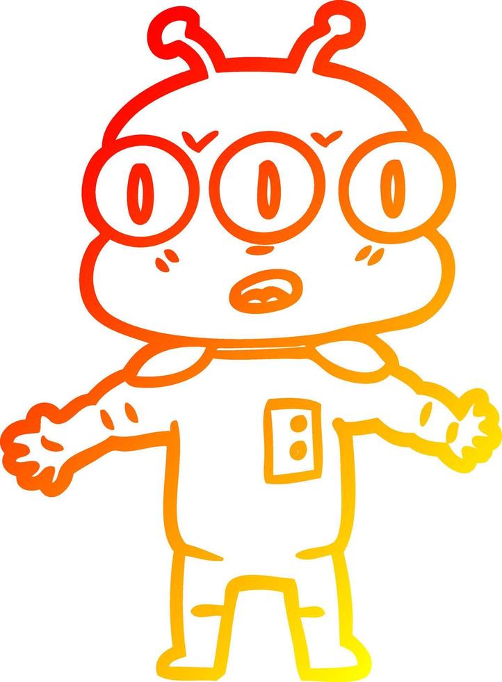 warm gradient line drawing cartoon three eyed alien vector