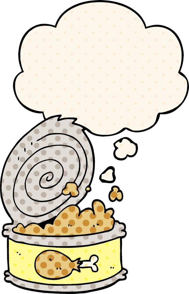 cartoon canned food and thought bubble in comic book style vector