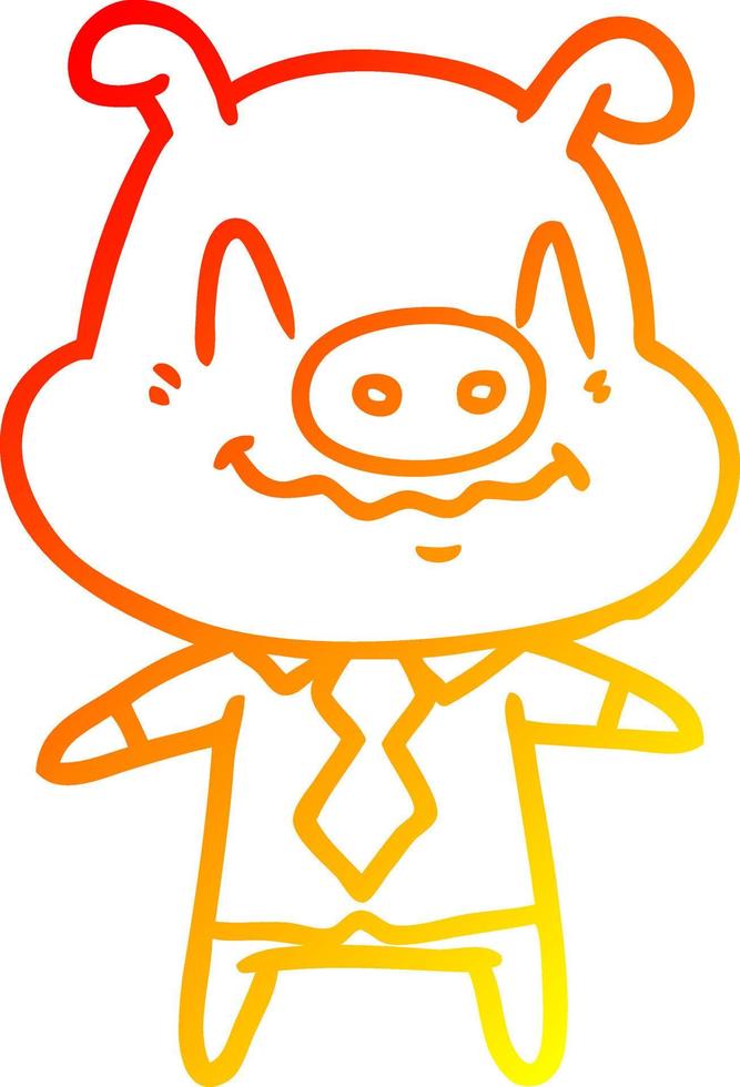 warm gradient line drawing nervous cartoon pig boss vector