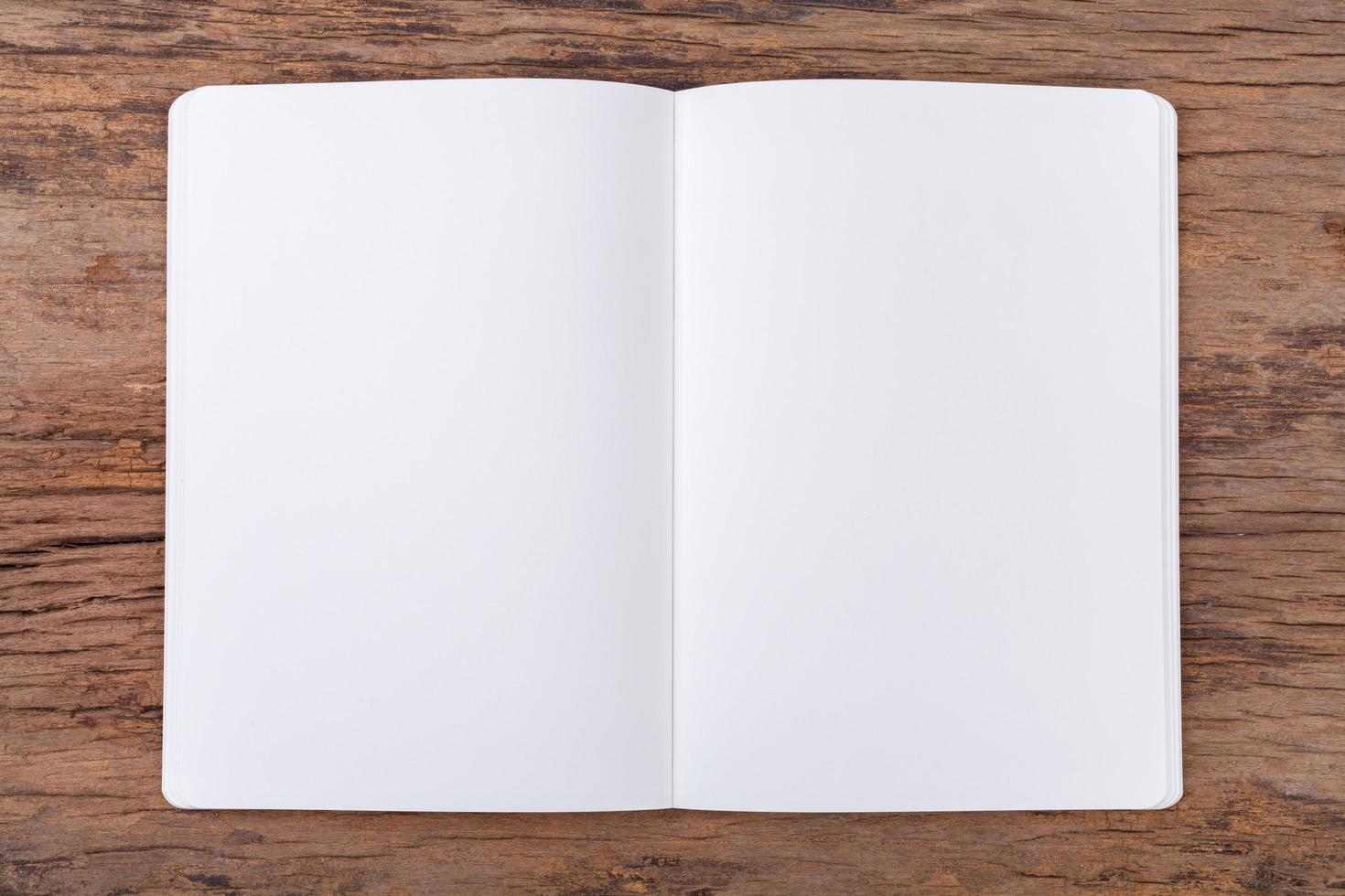 Blank empty notepad on wood background photo