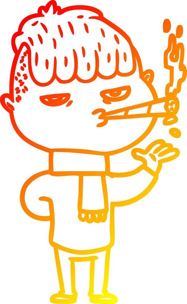 dibujo de línea de gradiente cálido hombre de dibujos animados fumando vector