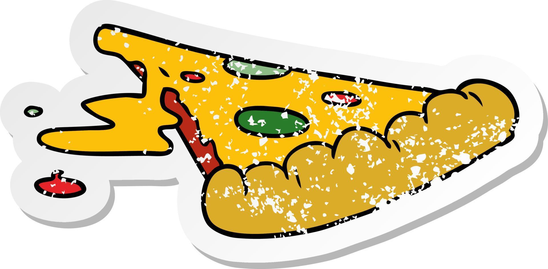 distressed sticker cartoon doodle of a slice of pizza vector