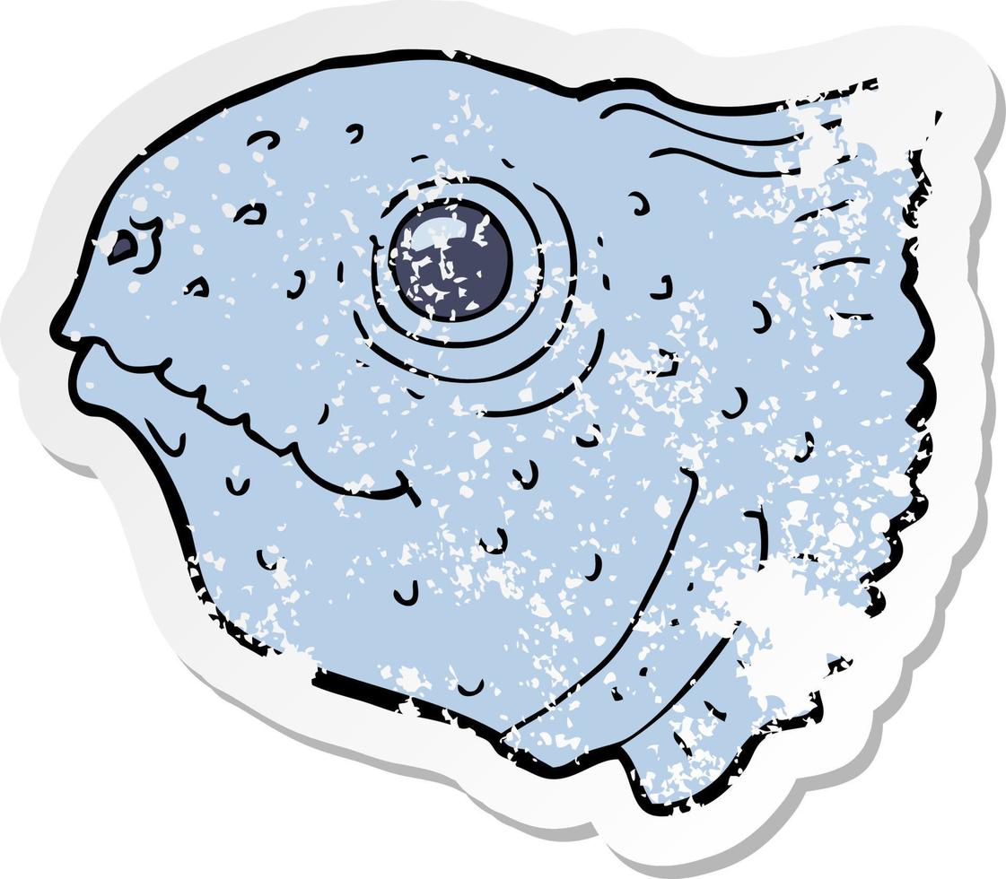 retro distressed sticker of a cartoon fish head vector