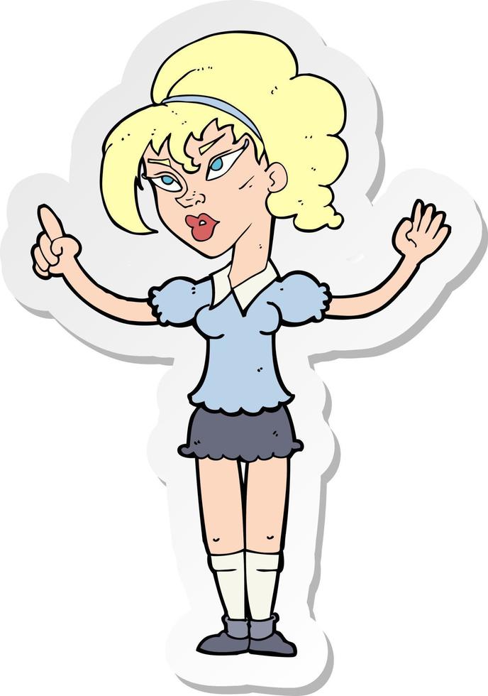 sticker of a cartoon woman with idea vector