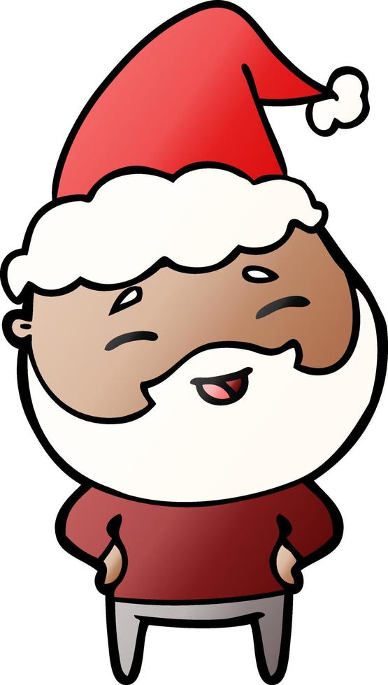 gradient cartoon of a happy bearded man wearing santa hat vector