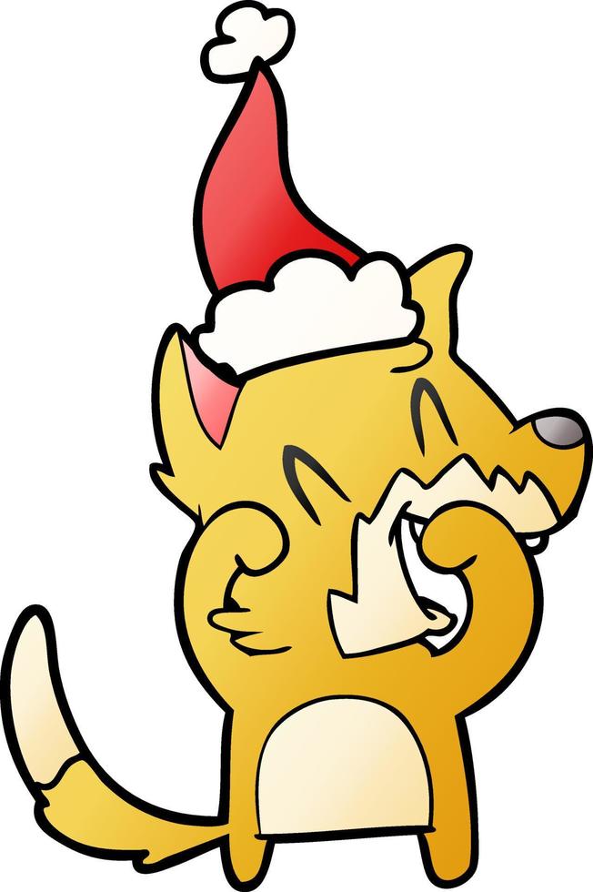 laughing fox gradient cartoon of a wearing santa hat vector