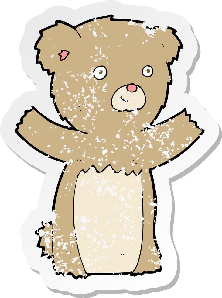 pegatina retro angustiada de un oso de peluche de dibujos animados vector