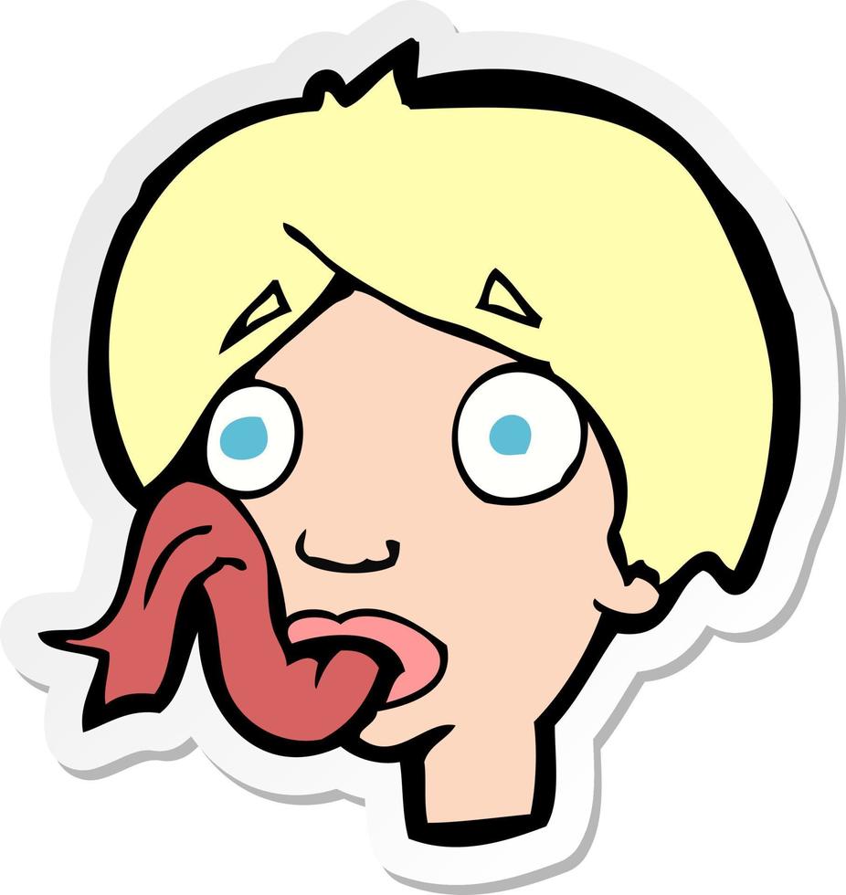 sticker of a cartoon head sticking out tongue vector