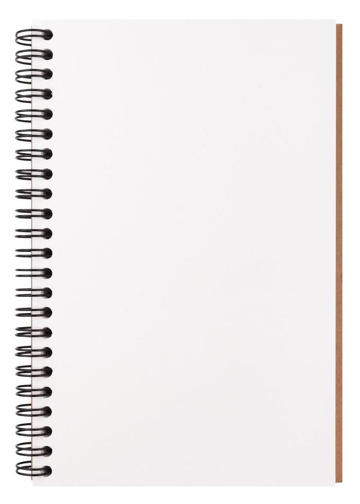 blank realistic spiral notepad notebook isolated on white background photo