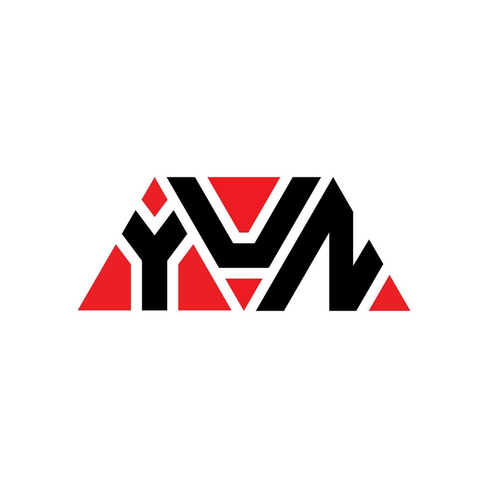 YUN triangle letter logo design with triangle shape. YUN triangle logo design monogram. YUN triangle vector logo template with red color. YUN triangular logo Simple, Elegant, and Luxurious Logo. YUN