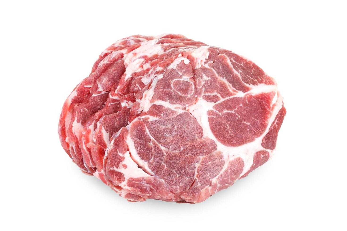 Fresh crude pork neck meat steak isolated on white background photo