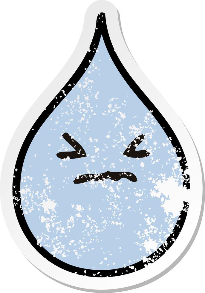 distressed sticker of a quirky hand drawn cartoon emotional rain drop vector