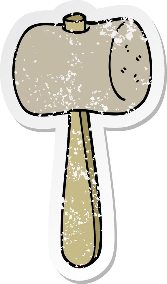 distressed sticker of a cartoon mallet vector