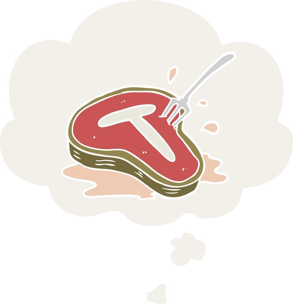 cartoon steak and thought bubble in retro style vector