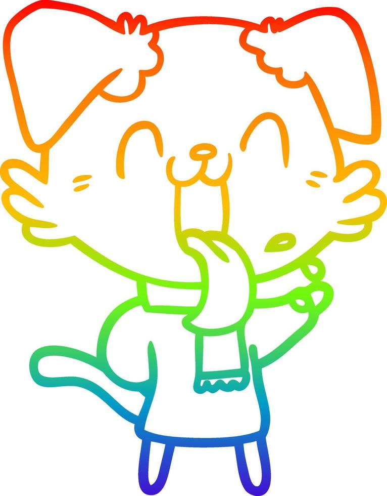 arco iris gradiente línea dibujo dibujos animados jadeando perro vector