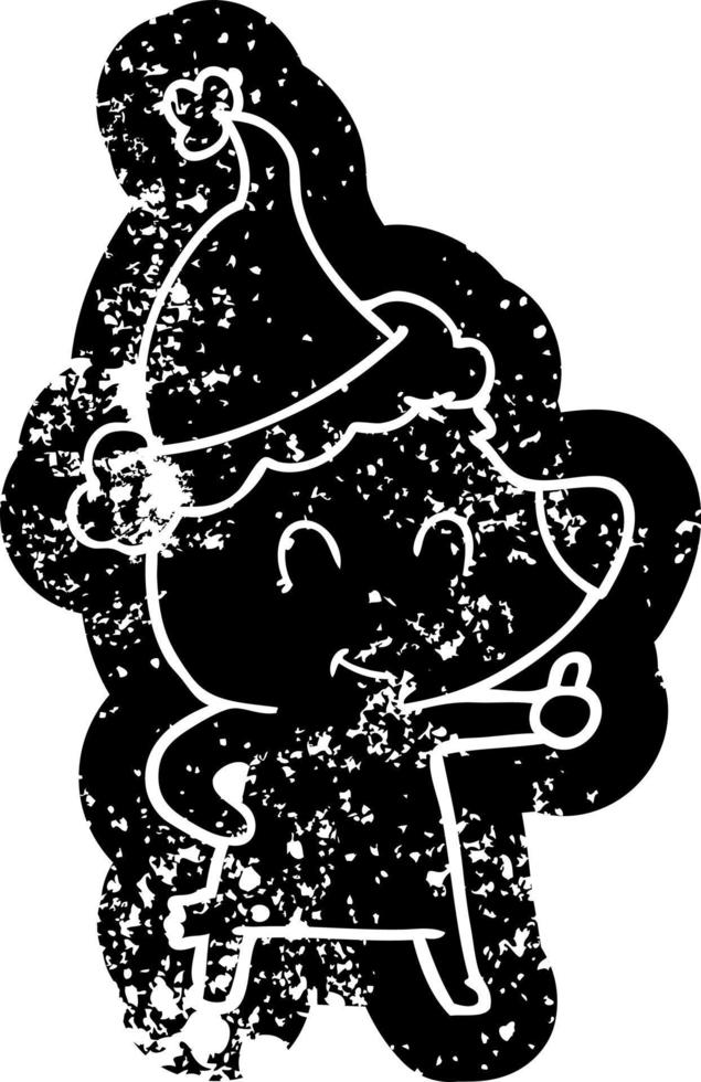 female bear cartoon distressed icon of a wearing santa hat vector