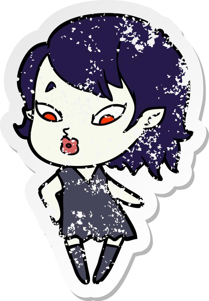 distressed sticker of a cute cartoon vampire girl vector