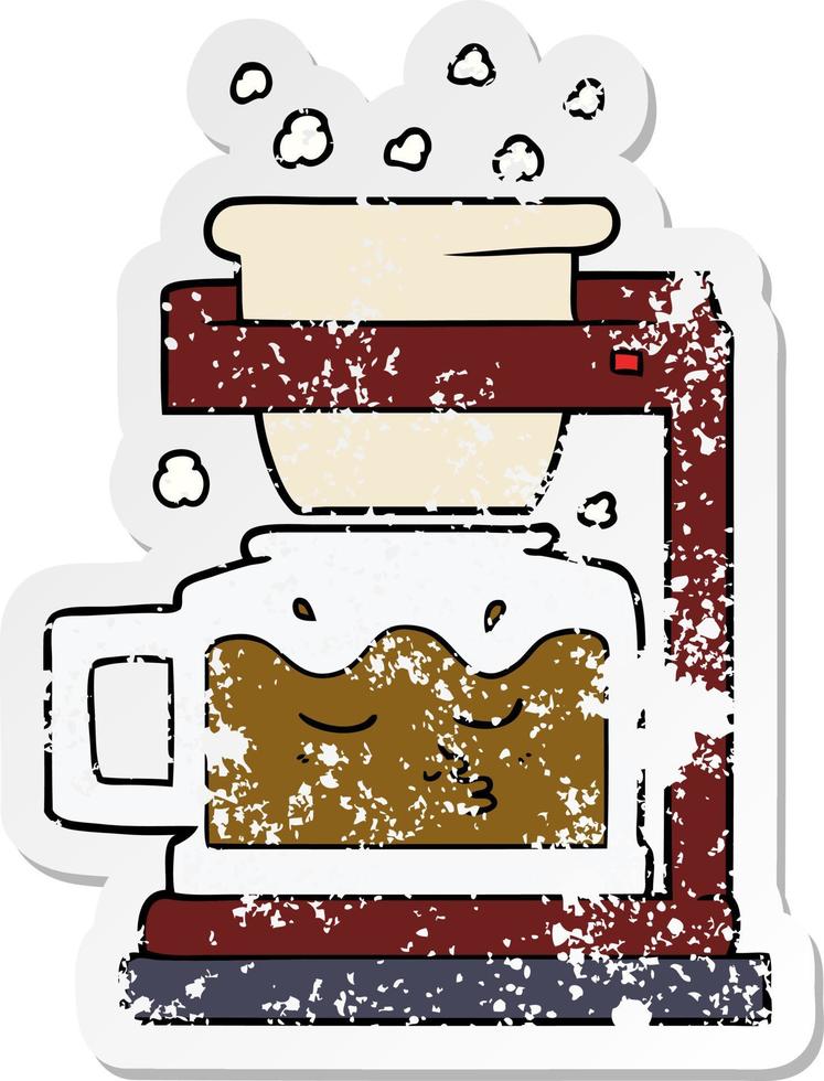 distressed sticker of a cartoon filter coffee machine vector