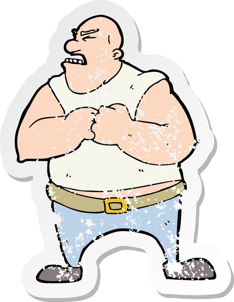 retro distressed sticker of a cartoon violent man vector