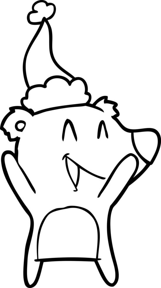 laughing polar bear line drawing of a wearing santa hat vector