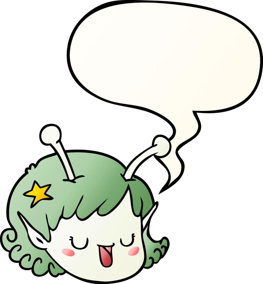 cartoon alien space girl face and speech bubble in smooth gradient style vector