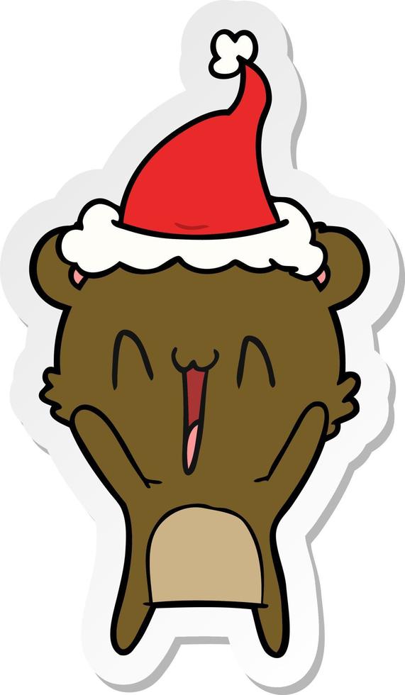 happy bear sticker cartoon of a wearing santa hat vector