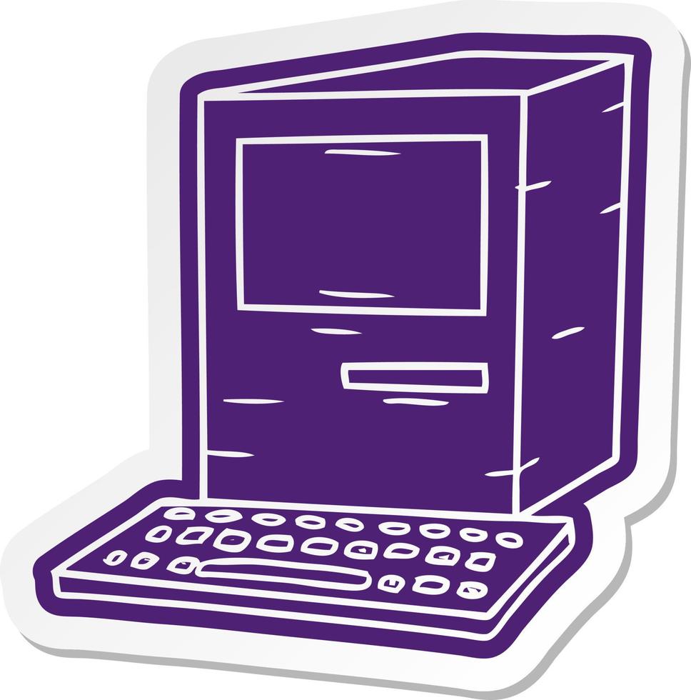 cartoon sticker of a computer and keyboard vector