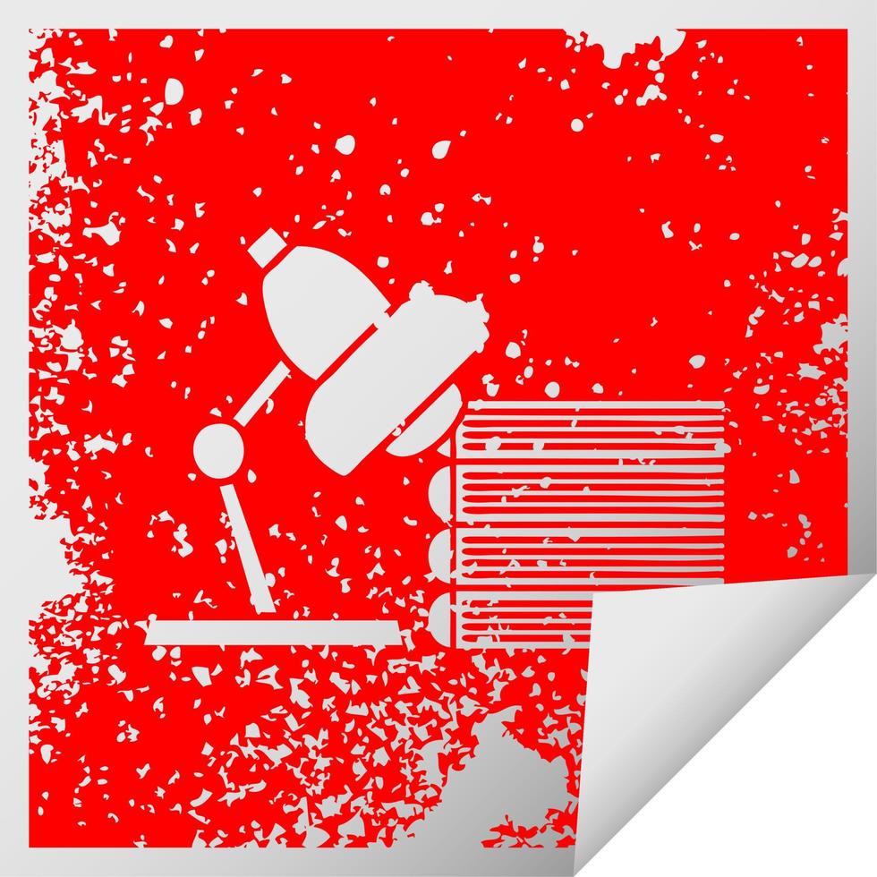 distressed square peeling sticker symbol study books and lamp vector