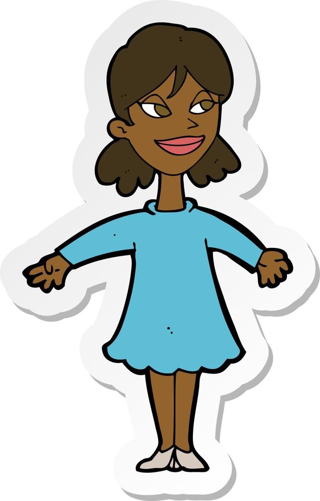 sticker of a cartoon woman with open arms vector