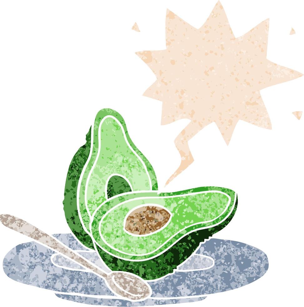 cartoon avocado and speech bubble in retro textured style vector
