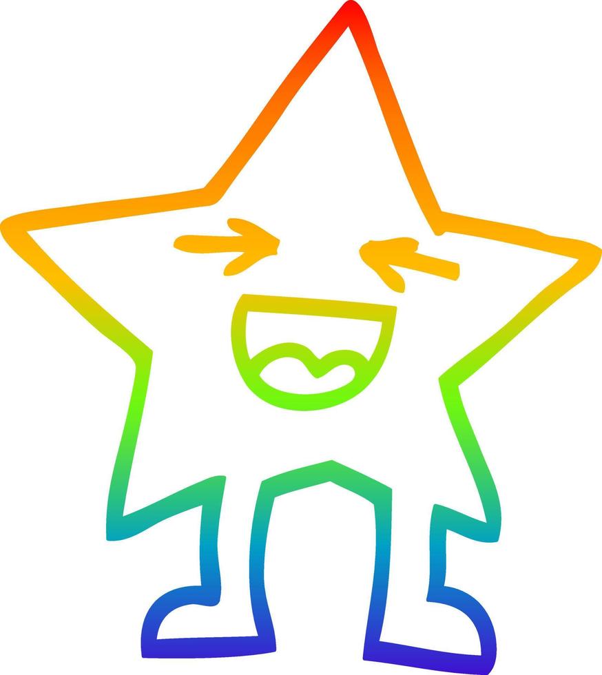 rainbow gradient line drawing cartoon laughing star character vector