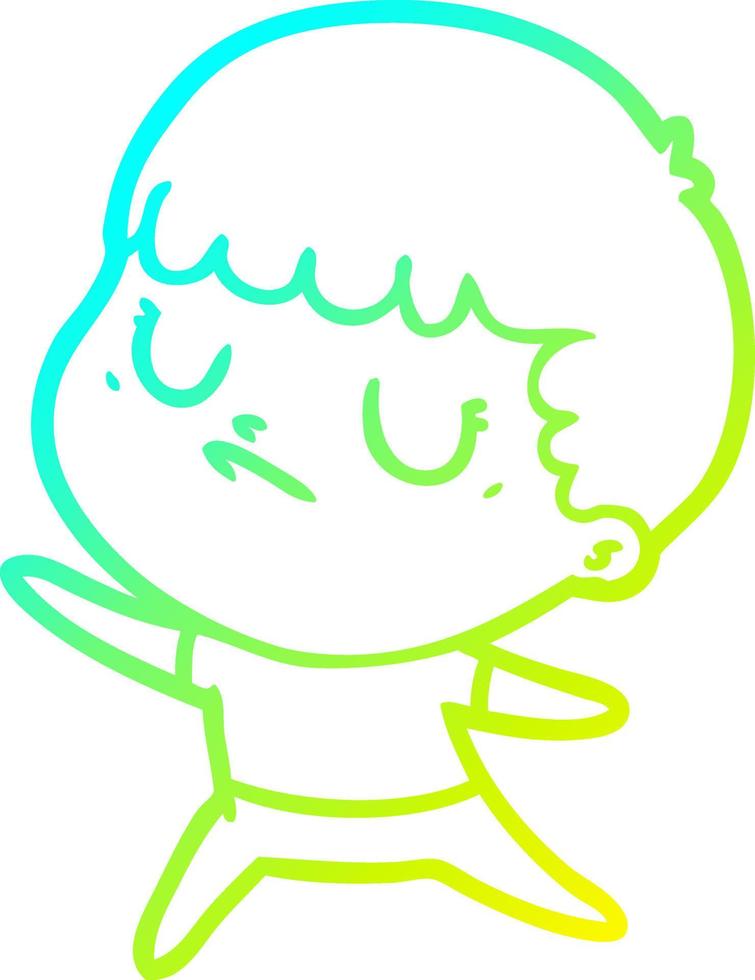 cold gradient line drawing cartoon grumpy boy vector