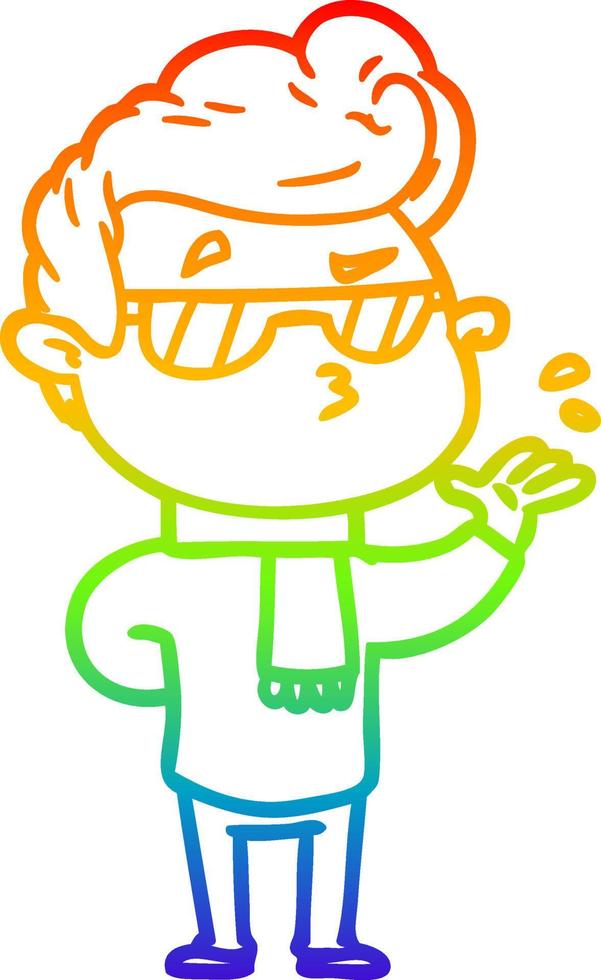 rainbow gradient line drawing cartoon cool guy vector