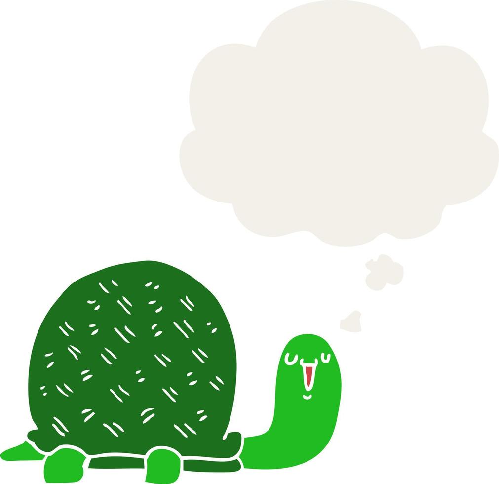 cute cartoon turtle and thought bubble in retro style vector