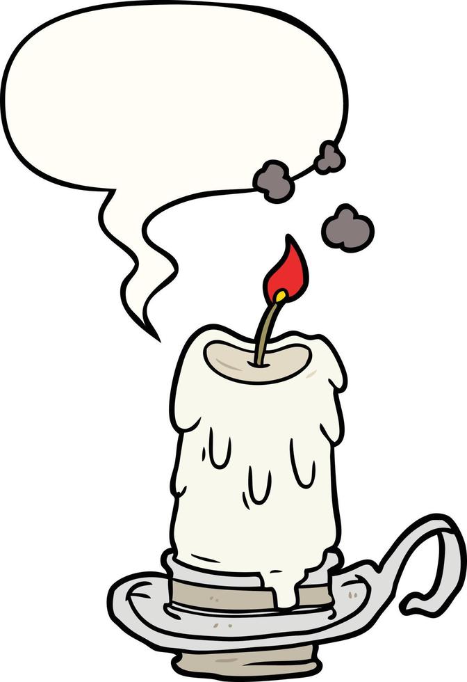 cartoon old spooky candle in candleholder and speech bubble vector