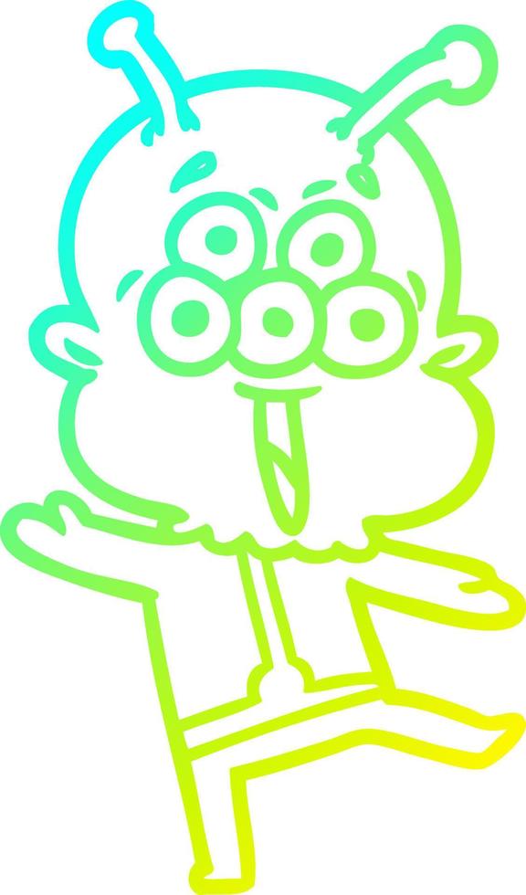 cold gradient line drawing happy cartoon alien dancing vector
