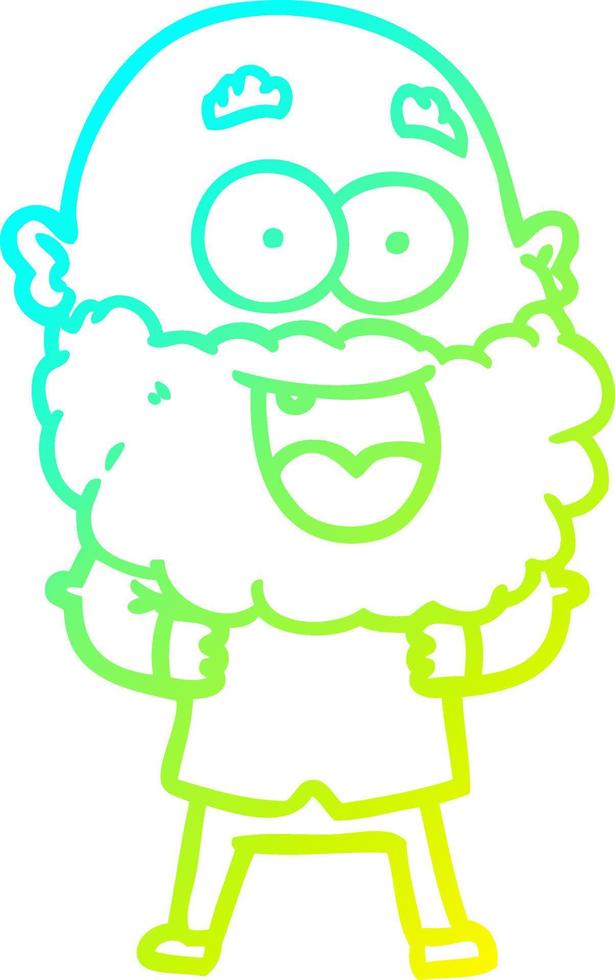 cold gradient line drawing cartoon crazy happy man with beard vector