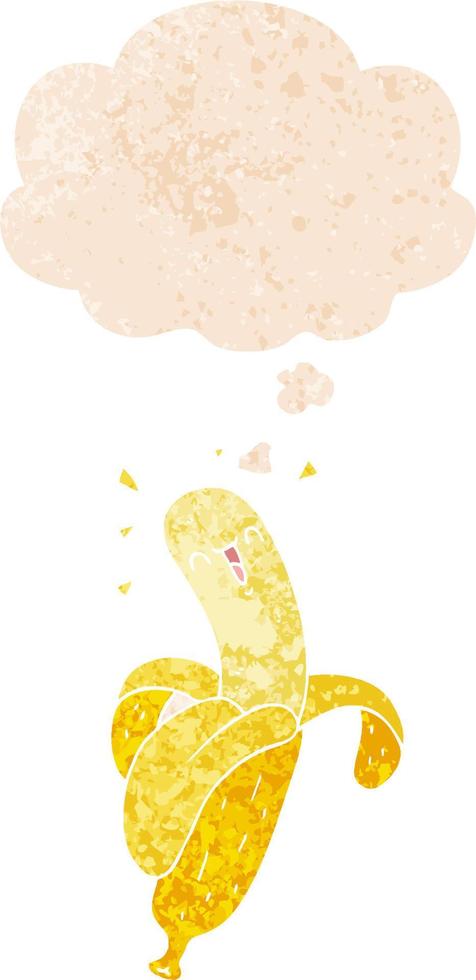 cartoon banana and thought bubble in retro textured style vector