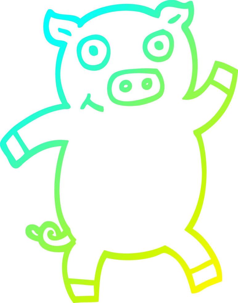 cold gradient line drawing cartoon dancing pig vector