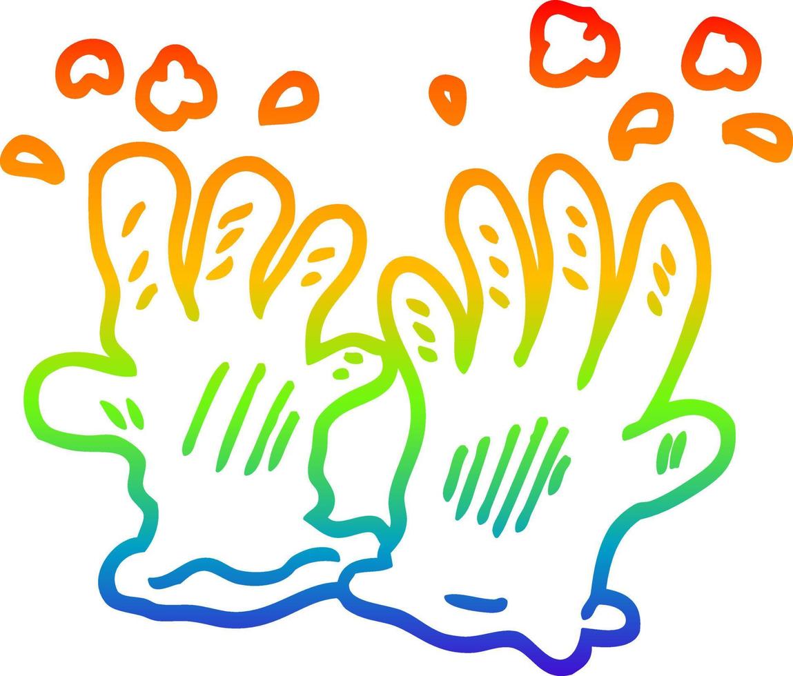 guantes de jardín de dibujos animados de dibujo de línea de degradado de arco iris vector