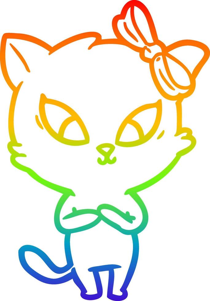 rainbow gradient line drawing cartoon cat vector