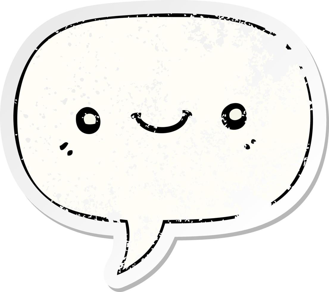 cartoon cute happy face and speech bubble distressed sticker vector