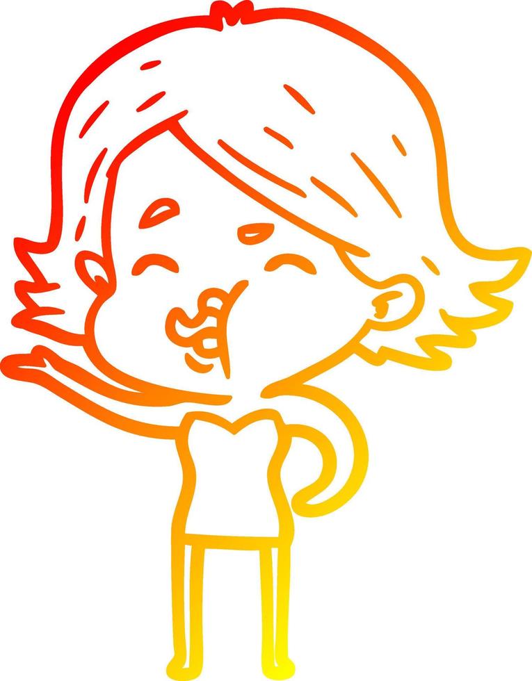 warm gradient line drawing cartoon girl pulling face vector