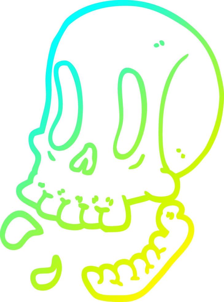 línea de gradiente frío dibujo cráneo de dibujos animados vector