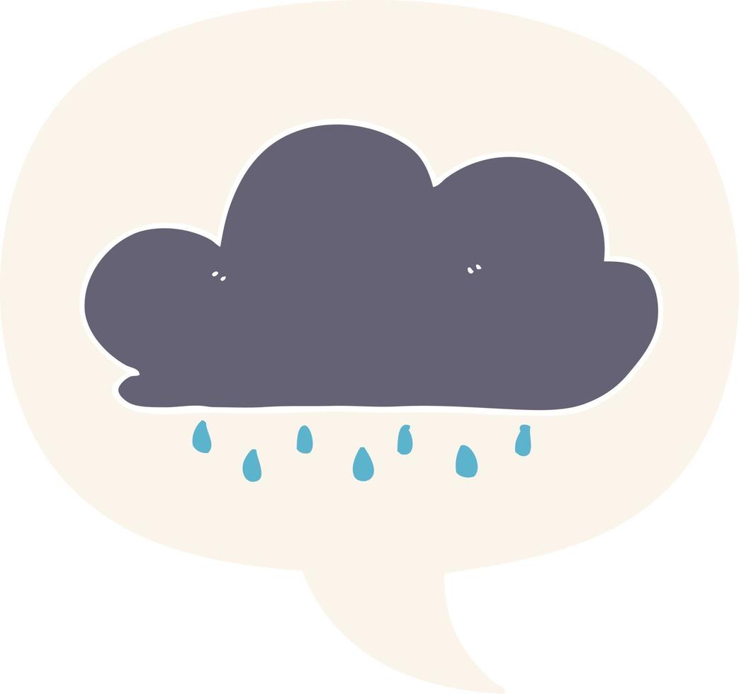 caricatura, nube de lluvia, y, burbuja del discurso, en, estilo retro vector