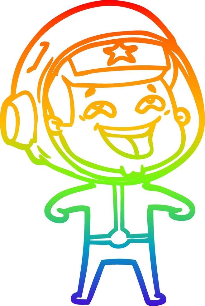 rainbow gradient line drawing cartoon laughing astronaut vector