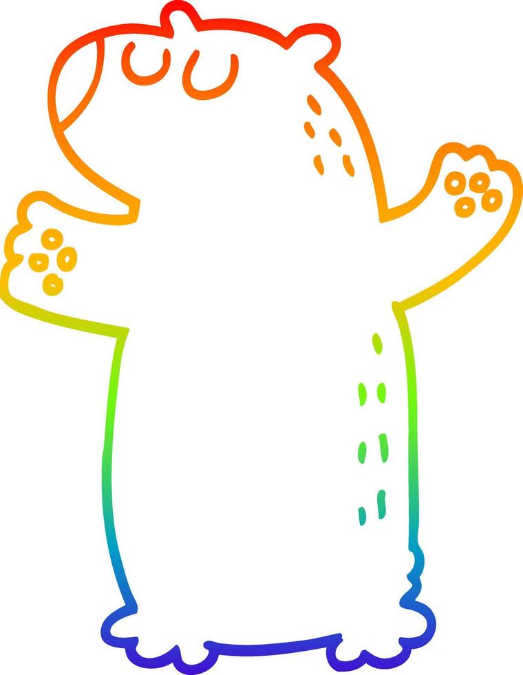 rainbow gradient line drawing cartoon bear standing vector