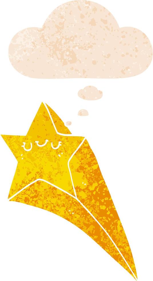 cartoon shooting star and thought bubble in retro textured style vector