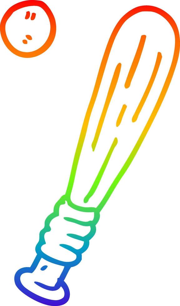 rainbow gradient line drawing cartoon baseball bat vector