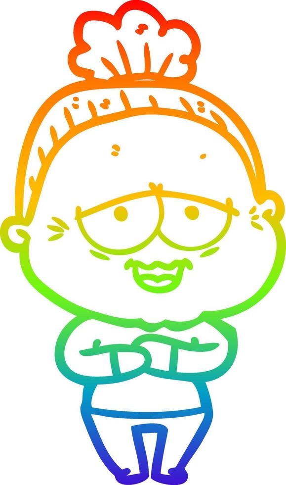 rainbow gradient line drawing cartoon happy old lady vector